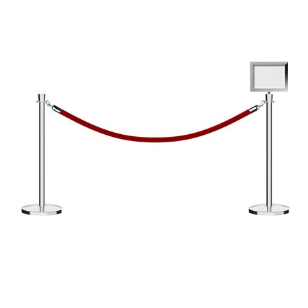 MONTOUR LINE Stanchion Post & Rope Kit Pol.Steel, 2CrownTop 1RedRope 8.5x11H Sign C-Kit-1-PS-CN-1-Tapped-1-8511-H-1-PVR-RD-PS